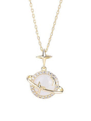Galactic Rhinestone Opal Pendant Necklace