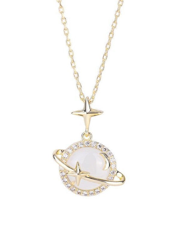 Galactic Rhinestone Opal Pendant Necklace