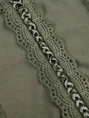 Lace Trim Tie Front Short Sleeve Top