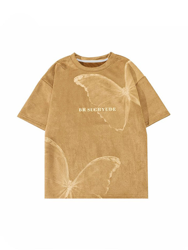 Men's Faux Suede Butterfly Print Short Sleeve Oversized Tee