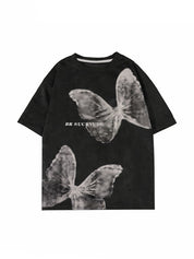 Men's Faux Suede Butterfly Print Short Sleeve Oversized Tee