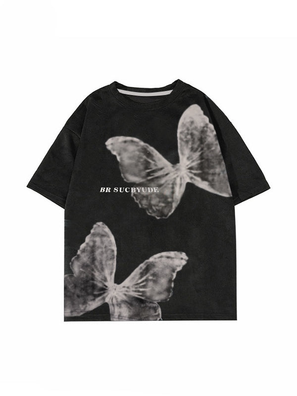 Men's Faux Suede Butterfly Print Short Sleeve Oversized Tee