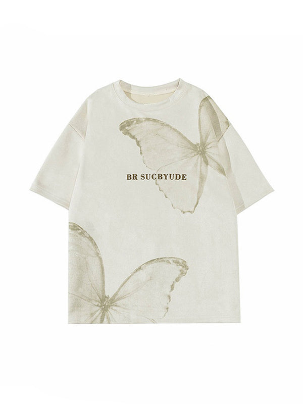 Men's Faux Suede Butterfly Print Short Sleeve Oversized Tee