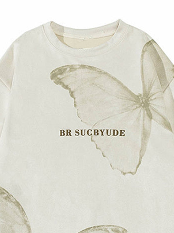 Men's Faux Suede Butterfly Print Short Sleeve Oversized Tee
