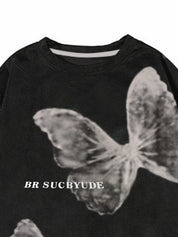 Men's Faux Suede Butterfly Print Short Sleeve Oversized Tee
