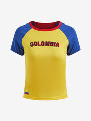Retro Raglan Contrast Color Short Sleeve Cropped Top