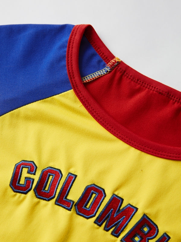 Retro Raglan Contrast Color Short Sleeve Cropped Top