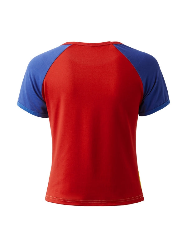 Retro Raglan Contrast Color Short Sleeve Cropped Top