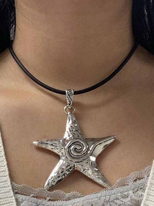 Pentagram Heart Crystal Pendant Necklace