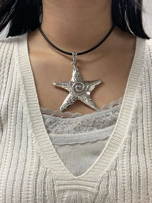 Pentagram Heart Crystal Pendant Necklace