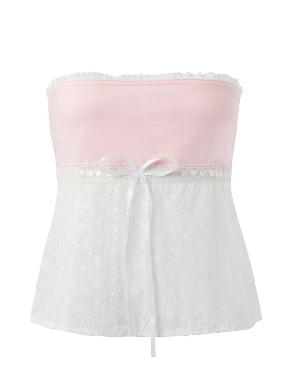 Contrast Lace Bandeau Crop Top