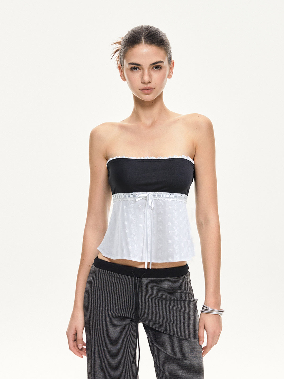 Contrast Lace Bandeau Crop Top