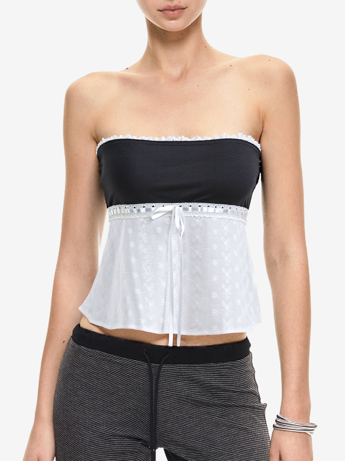 Contrast Lace Bandeau Crop Top