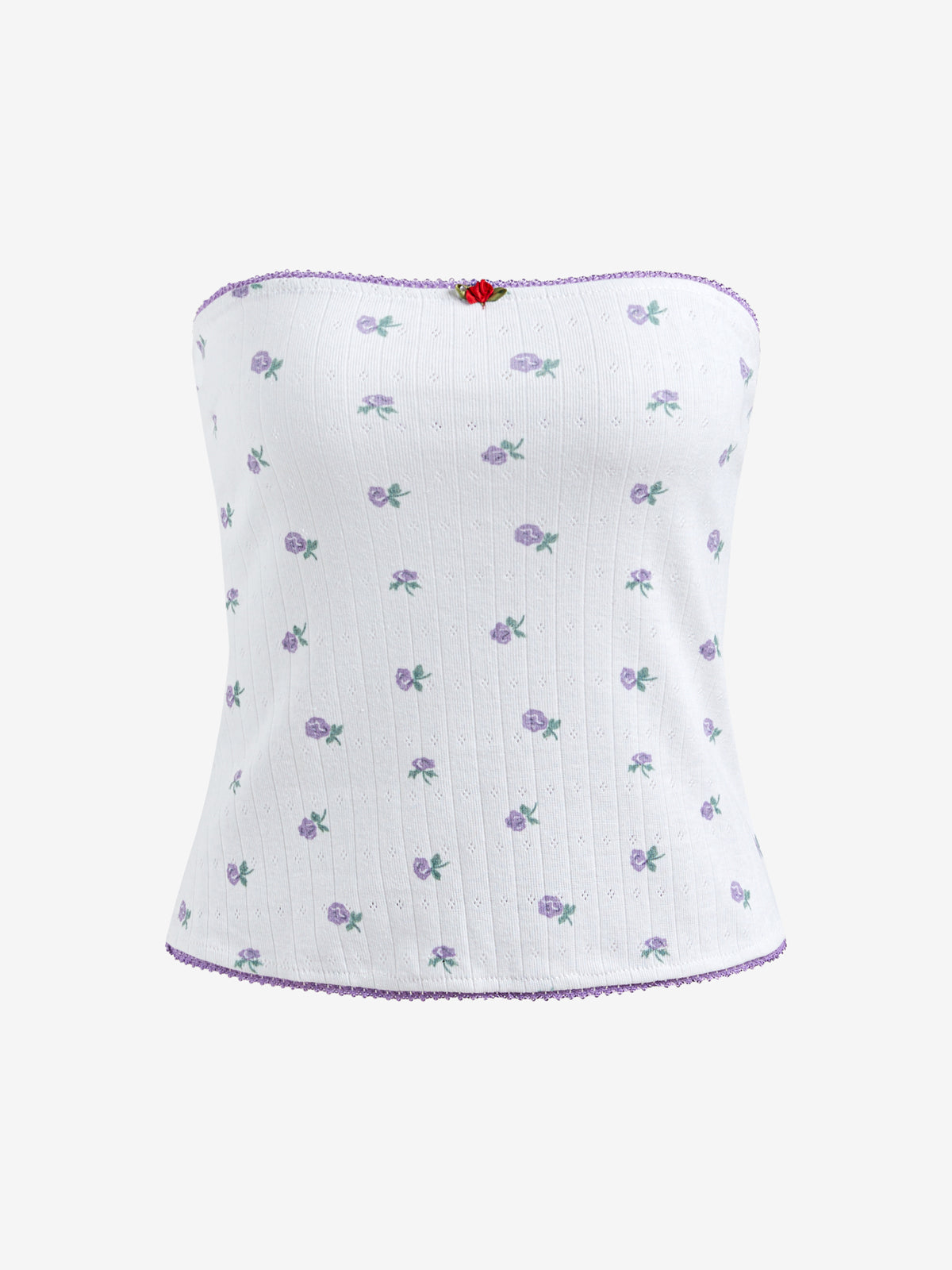 Solid Color Floral Print Bandeau Top