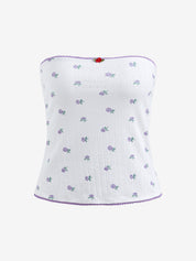 Solid Color Floral Print Bandeau Top