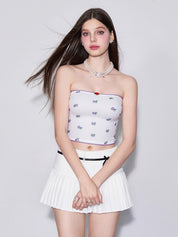 Solid Color Floral Print Bandeau Top