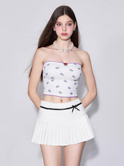 Solid Color Floral Print Bandeau Top