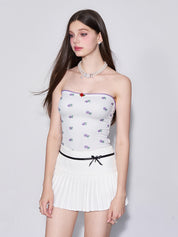Solid Color Floral Print Bandeau Top