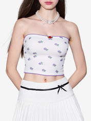 Solid Color Floral Print Bandeau Top