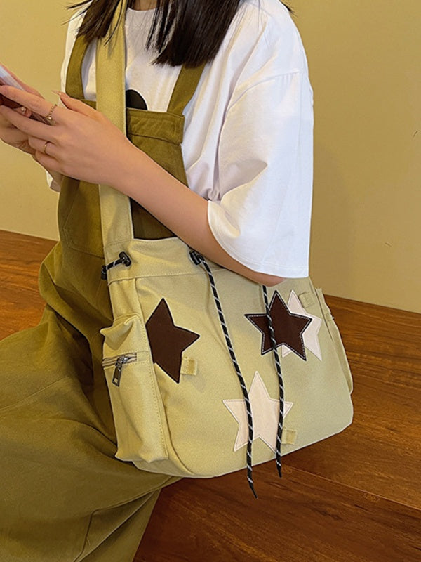 Contrasting Star Print Canvas Bag