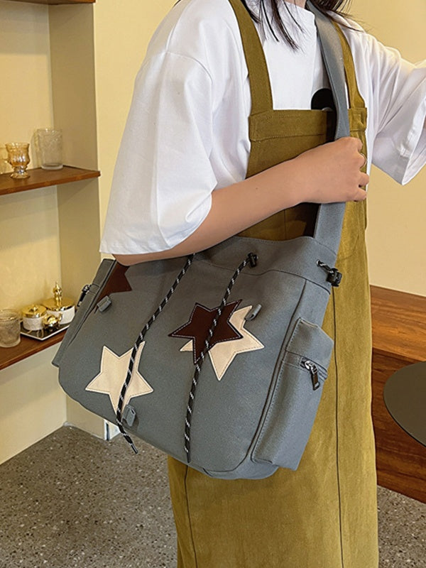 Contrasting Star Print Canvas Bag
