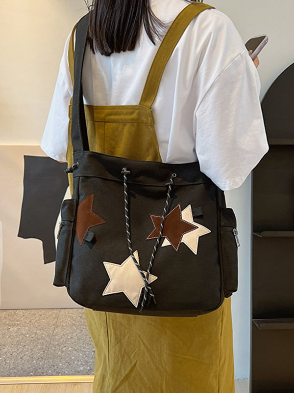 Contrasting Star Print Canvas Bag