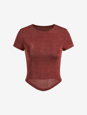 Solid Color Round Neck Short Sleeve Tee