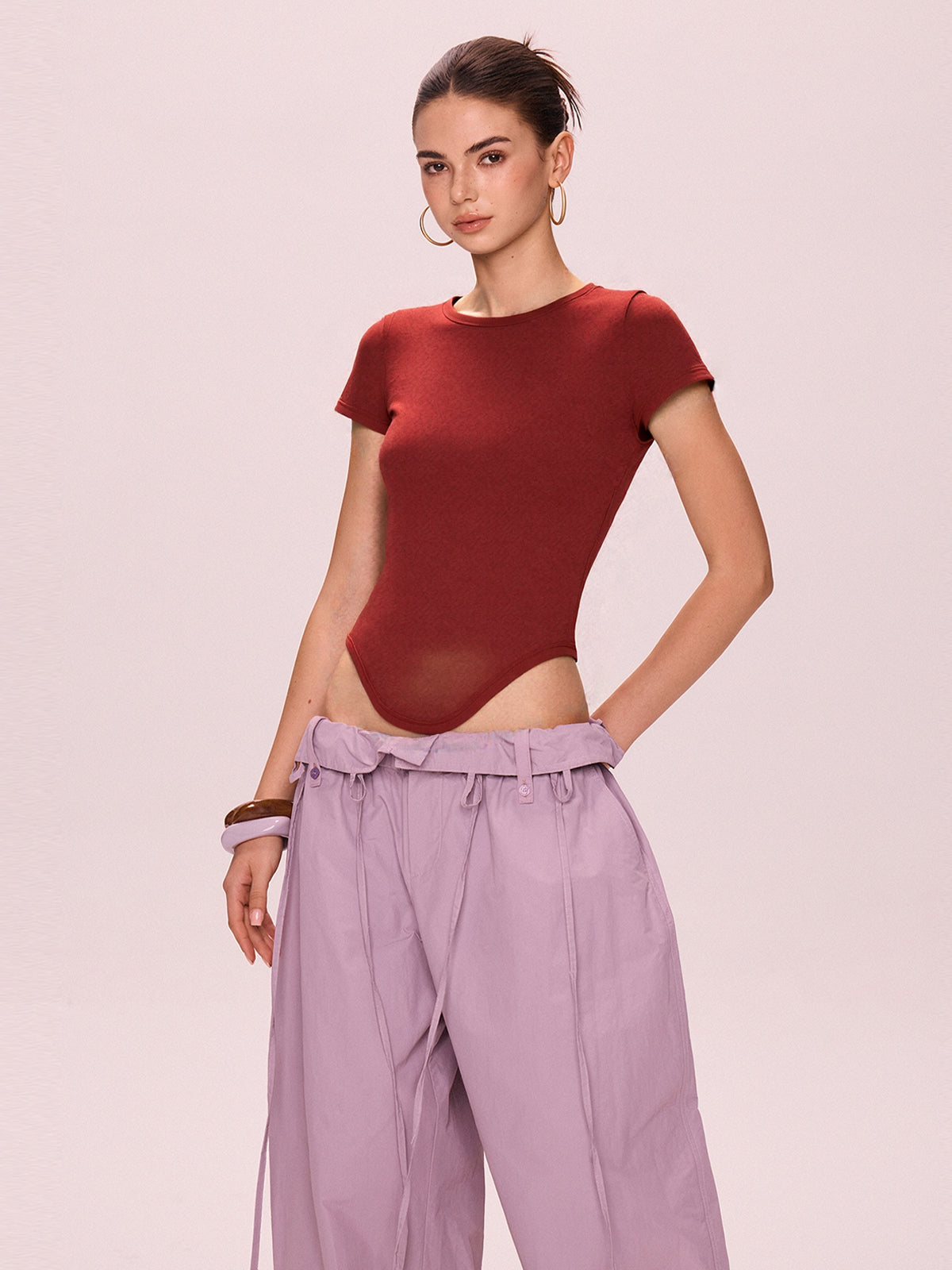 Solid Color Round Neck Short Sleeve Tee