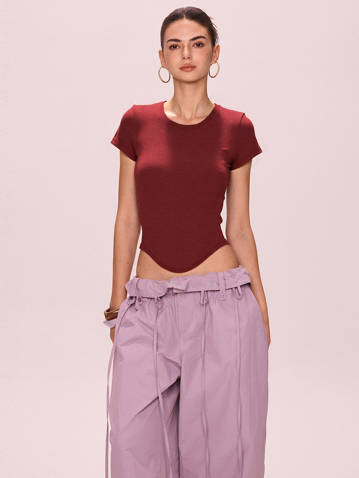 Solid Color Round Neck Short Sleeve Tee