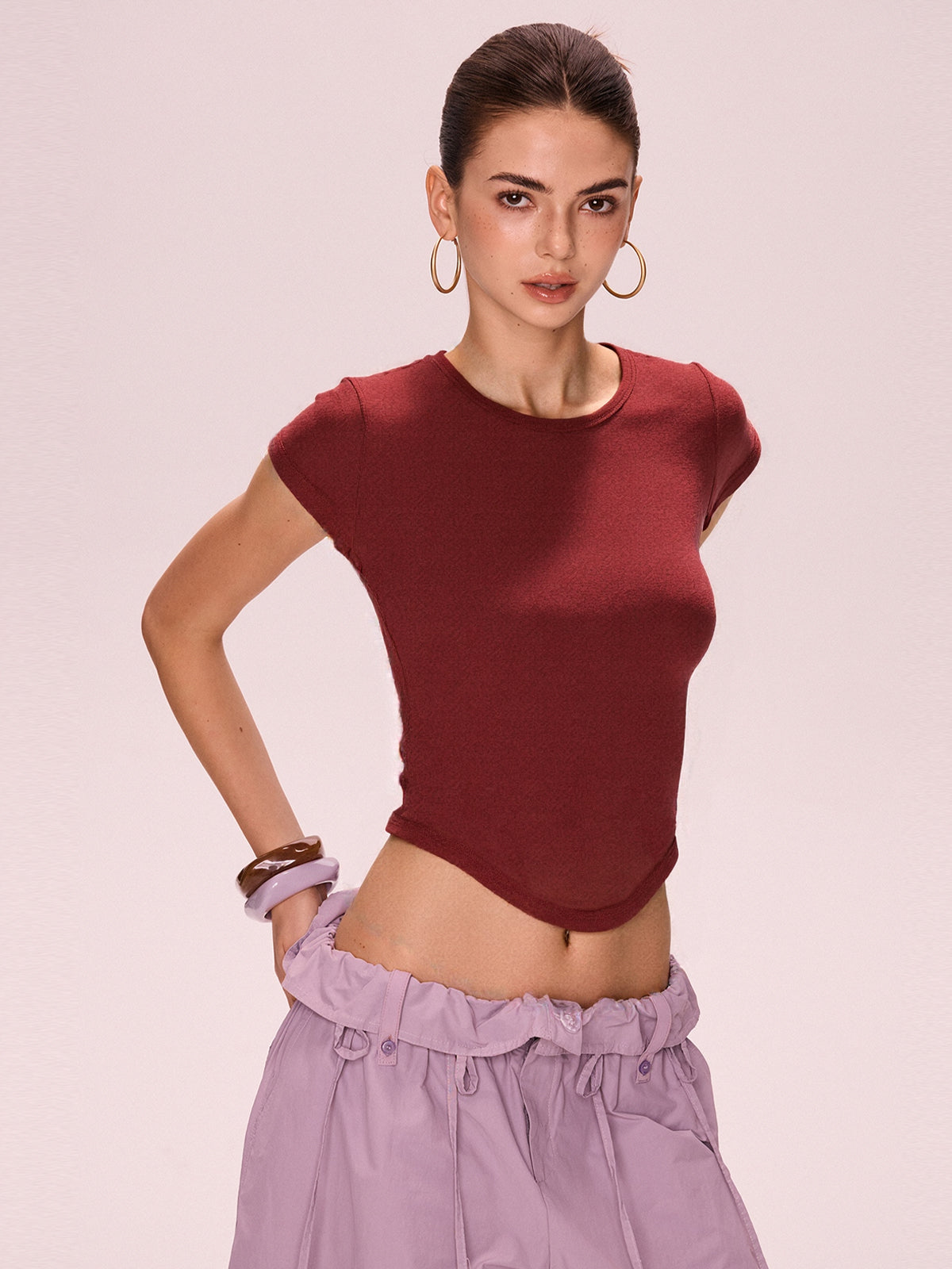 Solid Color Round Neck Short Sleeve Tee