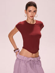 Solid Color Round Neck Short Sleeve Tee