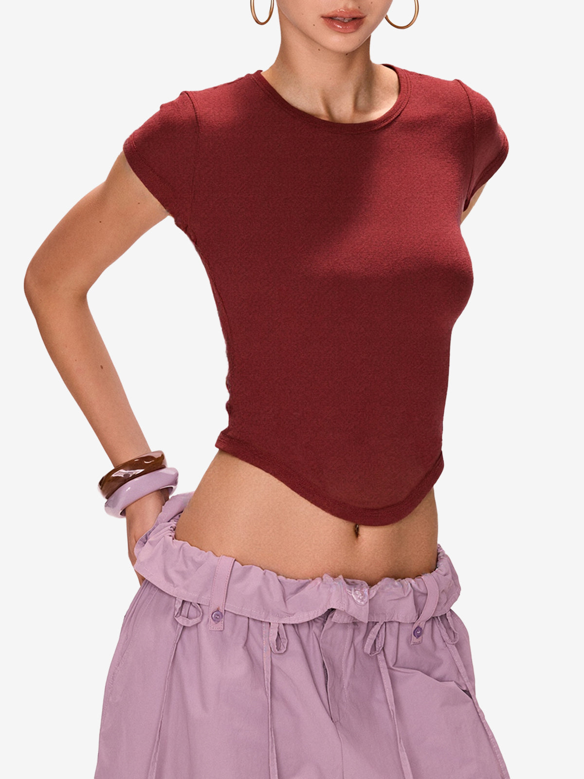 Solid Color Round Neck Short Sleeve Tee