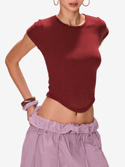 Solid Color Round Neck Short Sleeve Tee