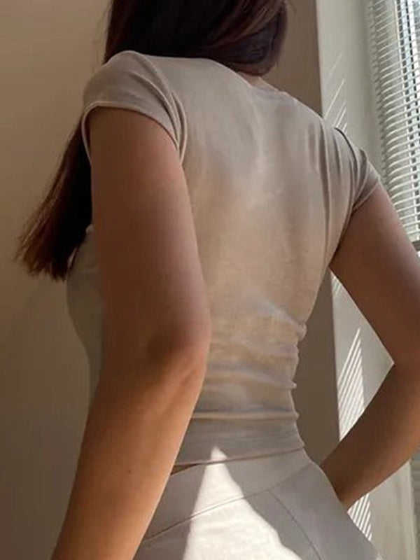 Solid Color Round Neck Short Sleeve Tee