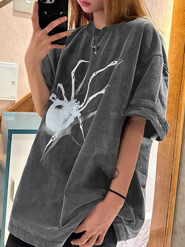 Street Spider Print Oversized Short Sleeve Tee