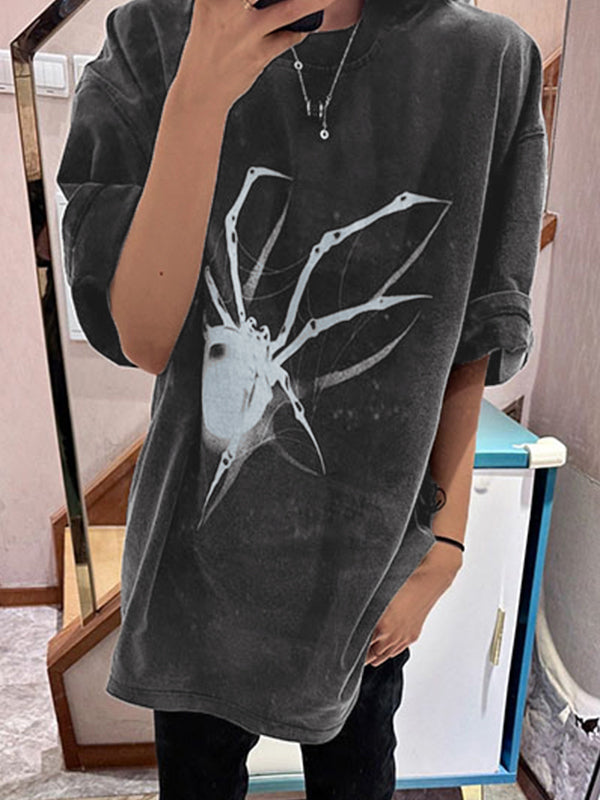 Street Spider Print Oversized Short Sleeve Tee
