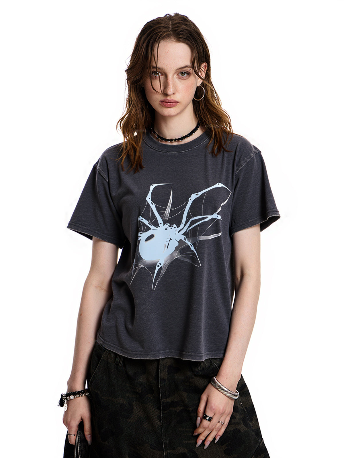 Street Spider Print Oversized Short Sleeve Tee