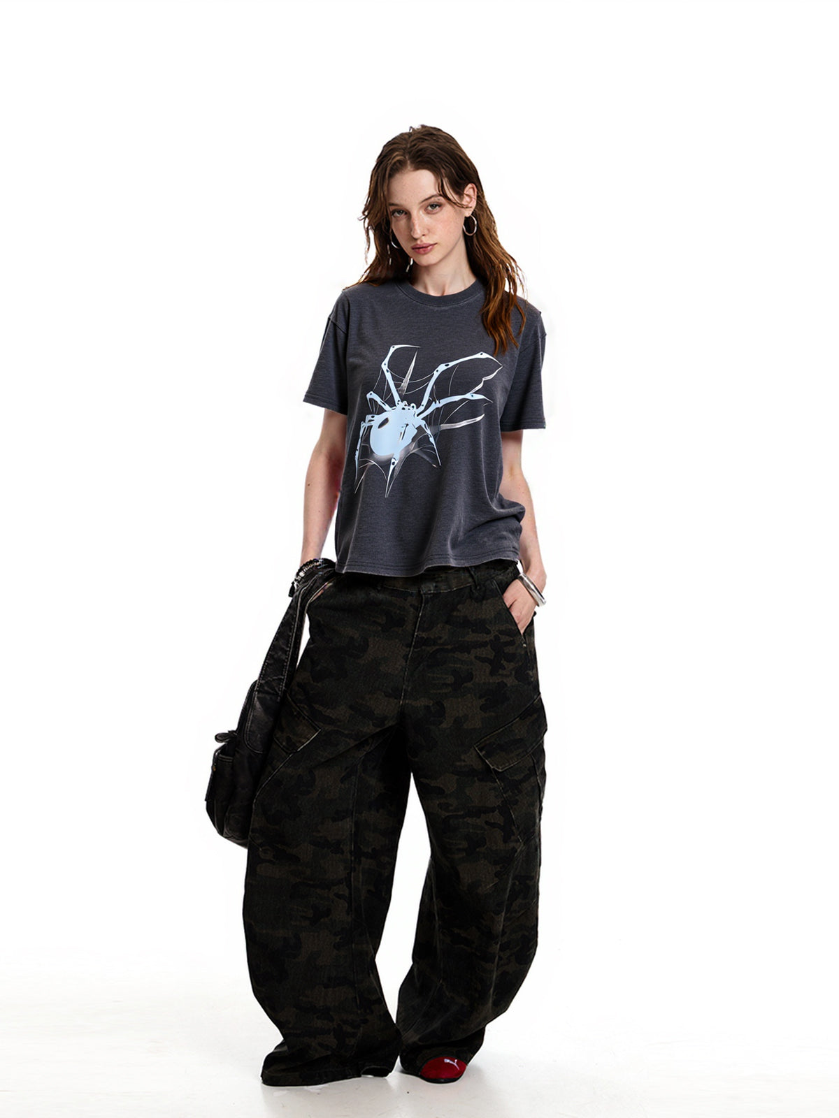 Street Spider Print Oversized Short Sleeve Tee
