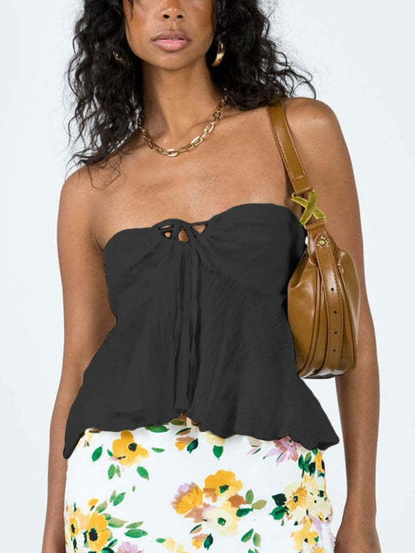 Solid Color Strap Bandeau Top