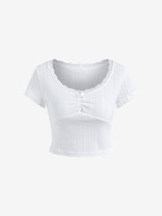 Solid Color Bow Short Sleeve Tee