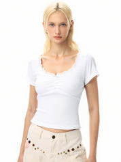 Solid Color Bow Short Sleeve Tee