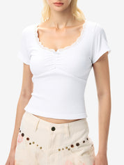 Solid Color Bow Short Sleeve Tee