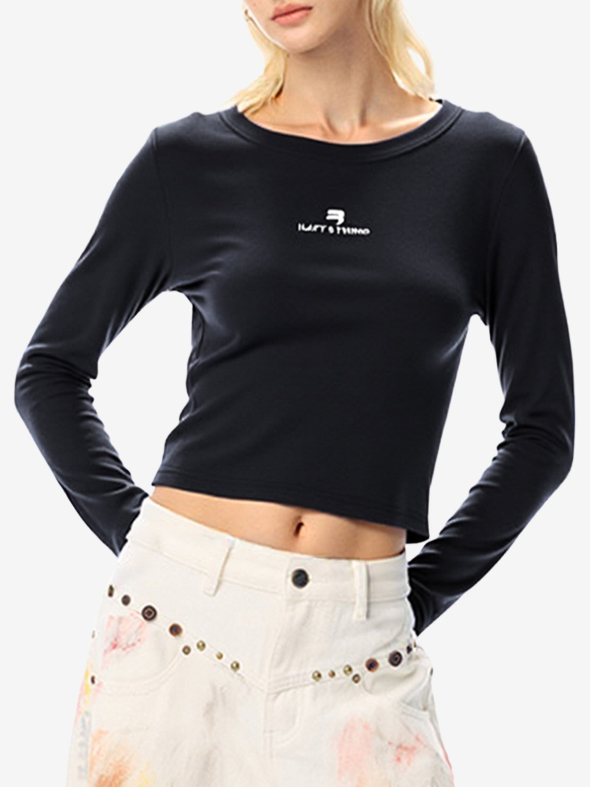 Contrast Color Print Long Sleeve Tee