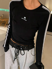 Contrast Color Print Long Sleeve Tee