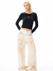 Contrast Color Print Long Sleeve Tee