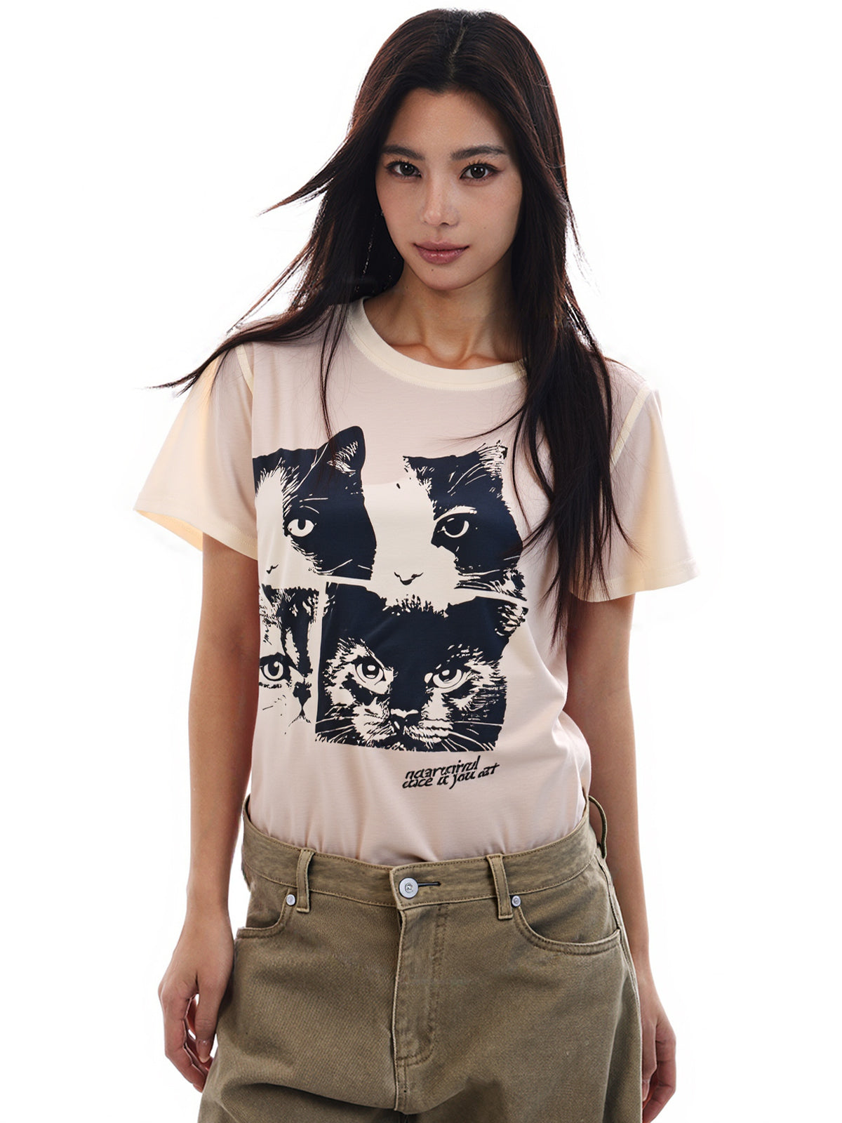 Cat Print Loose Oversized Short Sleeve Tee