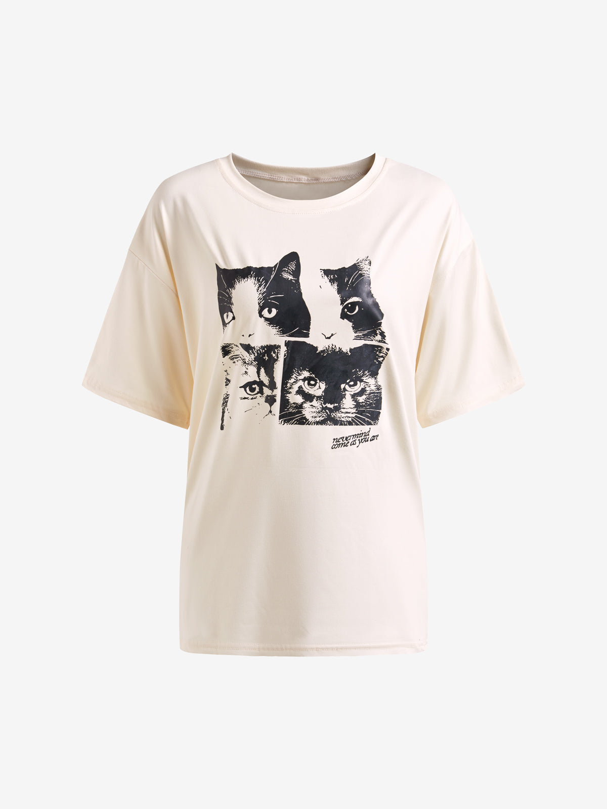 Cat Print Loose Oversized Short Sleeve Tee