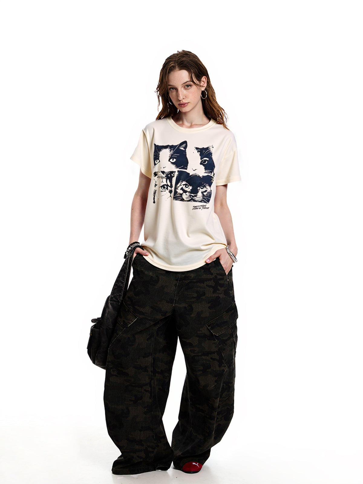 Cat Print Loose Oversized Short Sleeve Tee