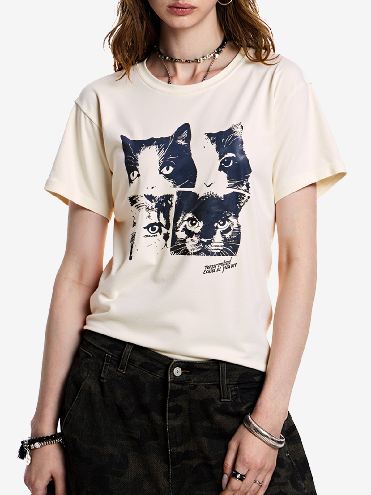 Cat Print Loose Oversized Short Sleeve Tee