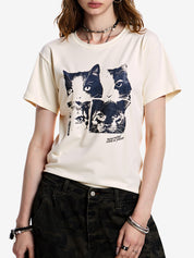 Cat Print Loose Oversized Short Sleeve Tee